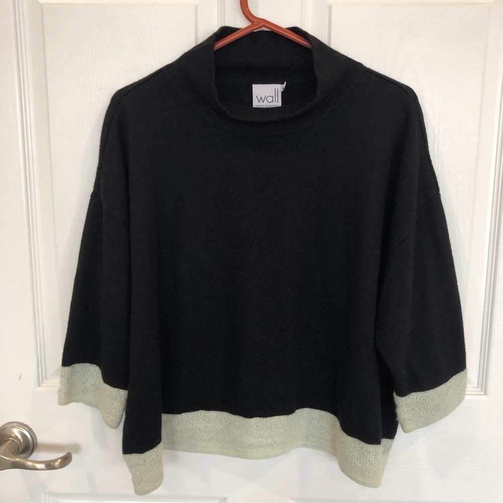 Wall luxury knit pullover sweater baby alpaca and silk funnel neck contrast trim